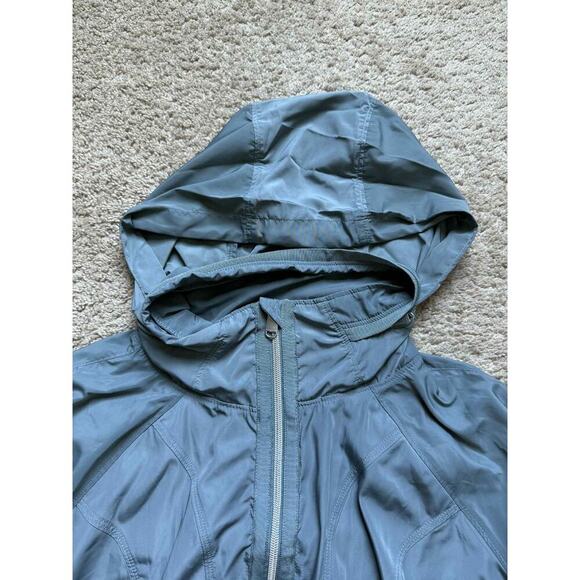 Athleta Drip Drop Full Zip Water Repellent Jacket with Hood Blue/Grey Small - Picture 6 of 14